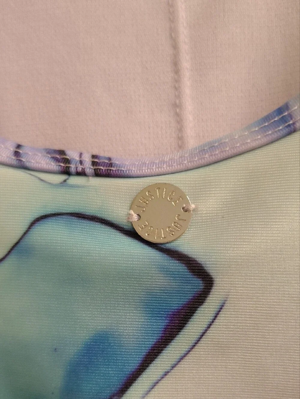Justice Lilac Pink and Teal Swim Top with Watercolor Trim
